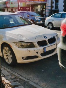 Parked car with damage to the front